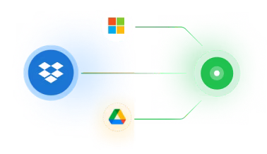 Mockup showing managed IT services network with logos of Microsoft, Dropbox and Google Drive.