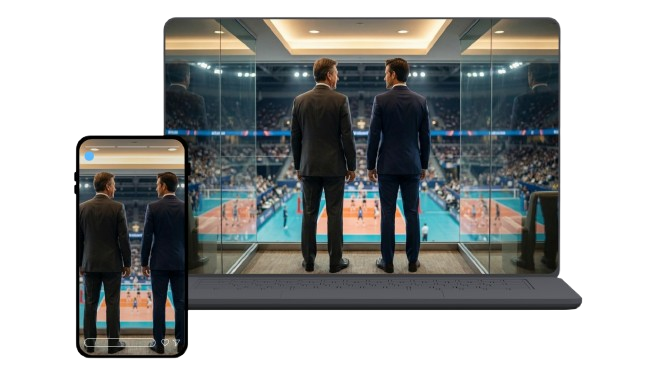 clubs de sport et dirigeant d'entreprise devant un match de sport volleyball