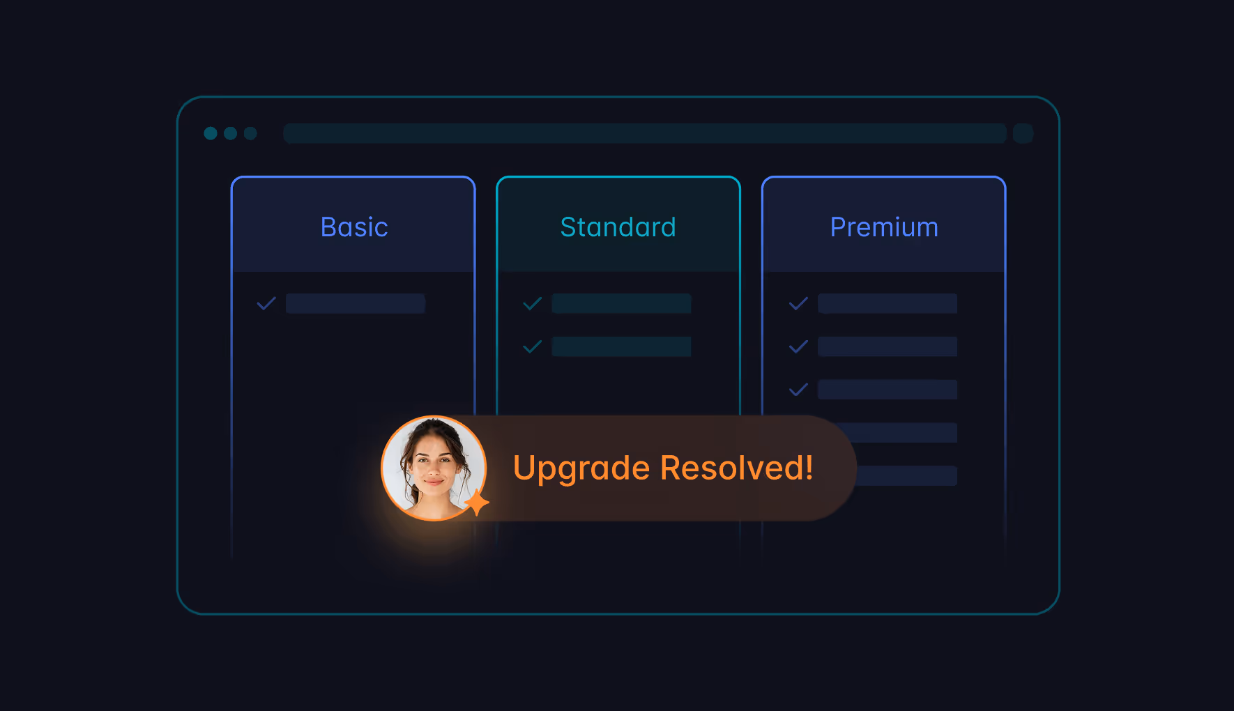 AI-powered plan upgrade confirmation interface demonstrating automated SaaS subscription management