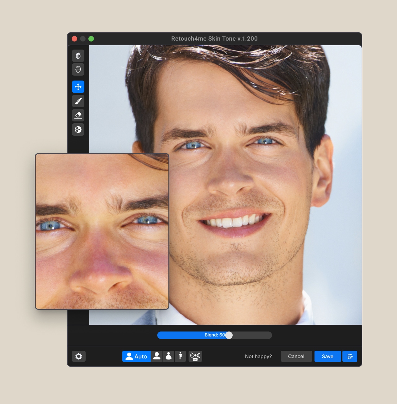 AI Retouching Plugins – Skin Tone
Groom portrait with evened-out skin tone using Retouch4me Skin Tone — consistent color correction across the face.