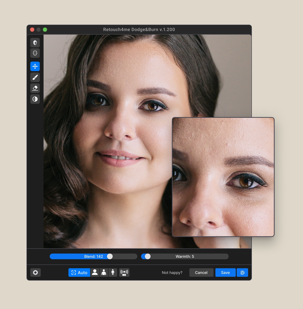 Male wedding portrait retouched with Retouch4me Dodge & Burn — softened eye bags and nasolabial folds with natural light preserved.