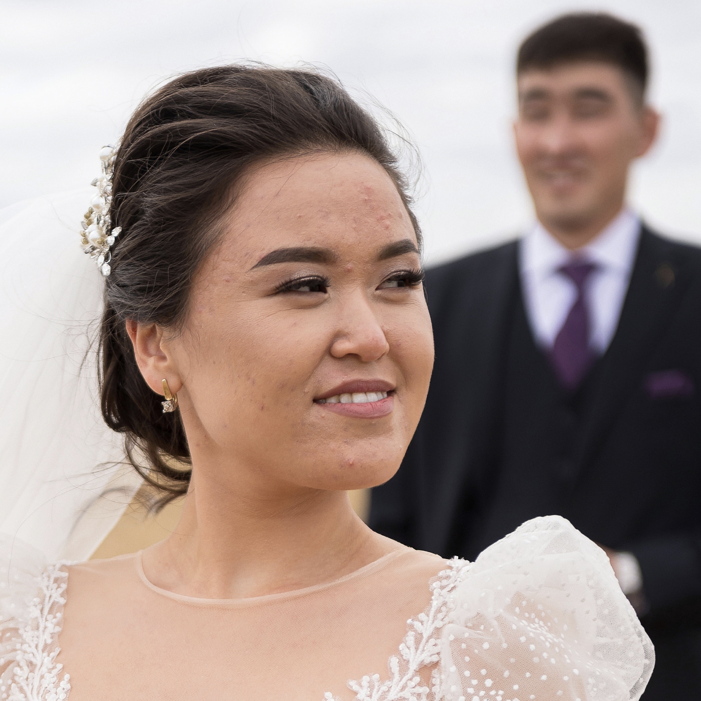 Before wedding portrait — visible shine and red skin areas.