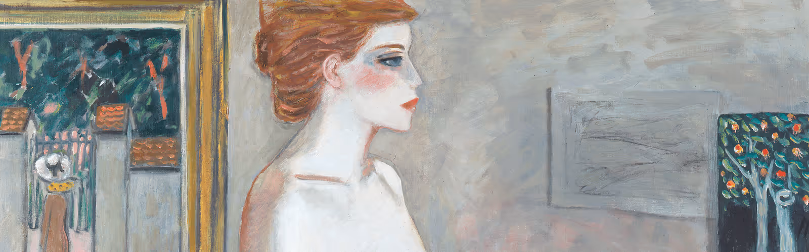 A painting of a woman looking in a mirror.