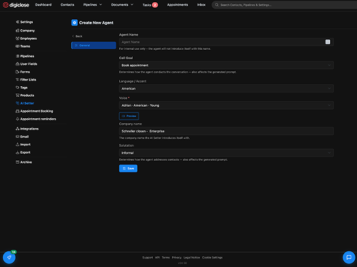 Digiclose AI Sales Rep interface