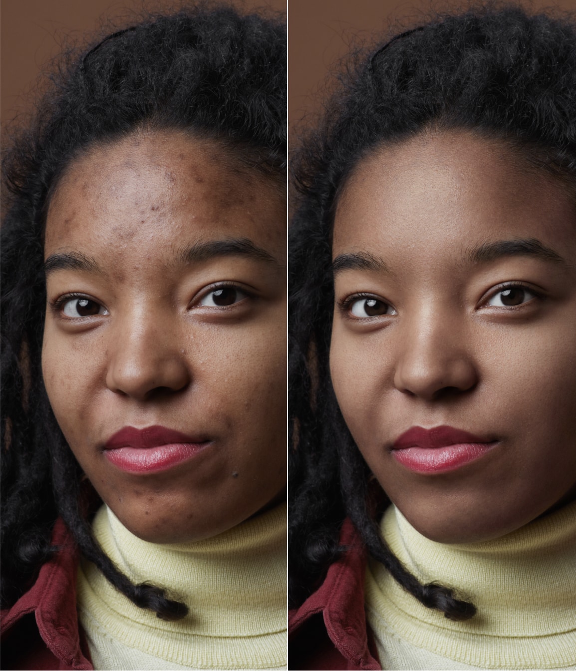 Professional portrait of dark-skinned woman – Retouch4me AI retouching enhances skin tone and lighting naturally