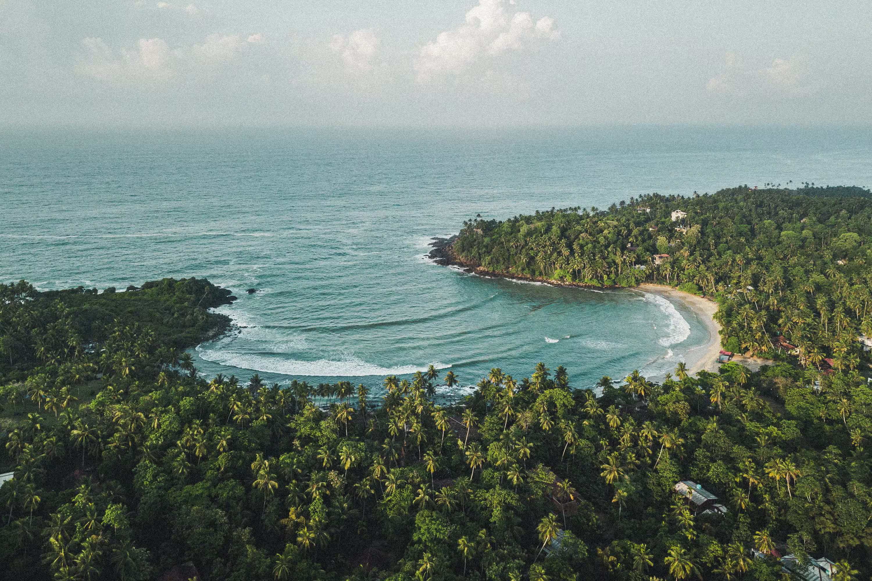 Aerial view of Mirissa Bay featured in the Licuala neighborhood section.