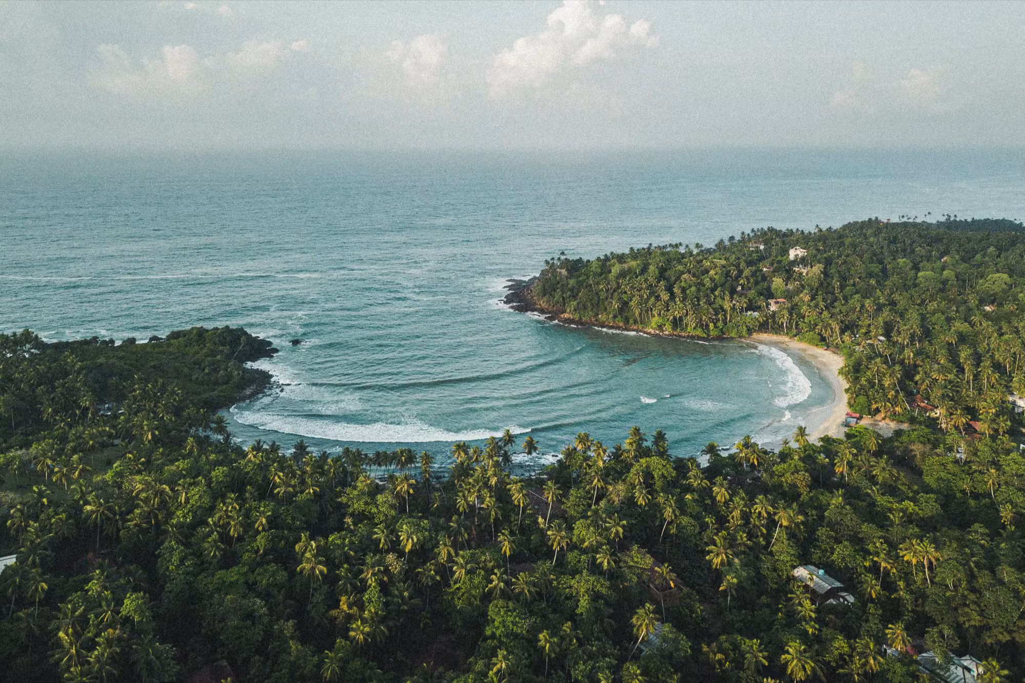 Aerial view of the bay on Sri Lankas south coast near Licuala Lanka, Ahangama
