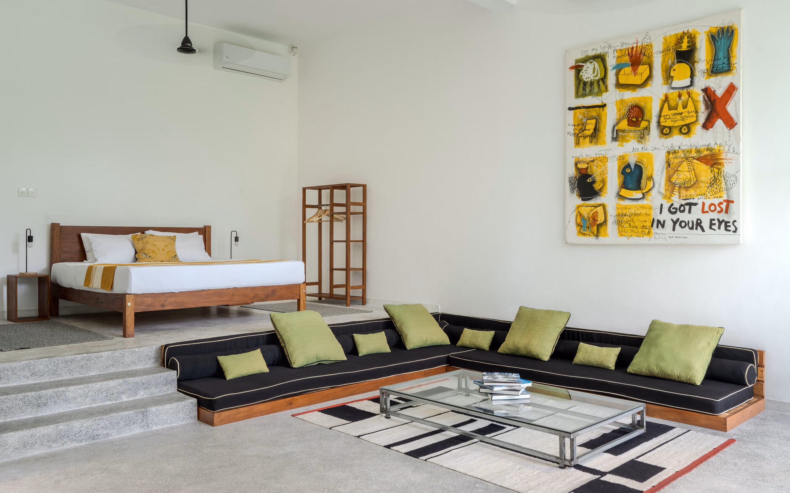 Open bedroom and living space of the Garden House at Licuala Lanka, Ahangama on Sri Lanka's South Coast
