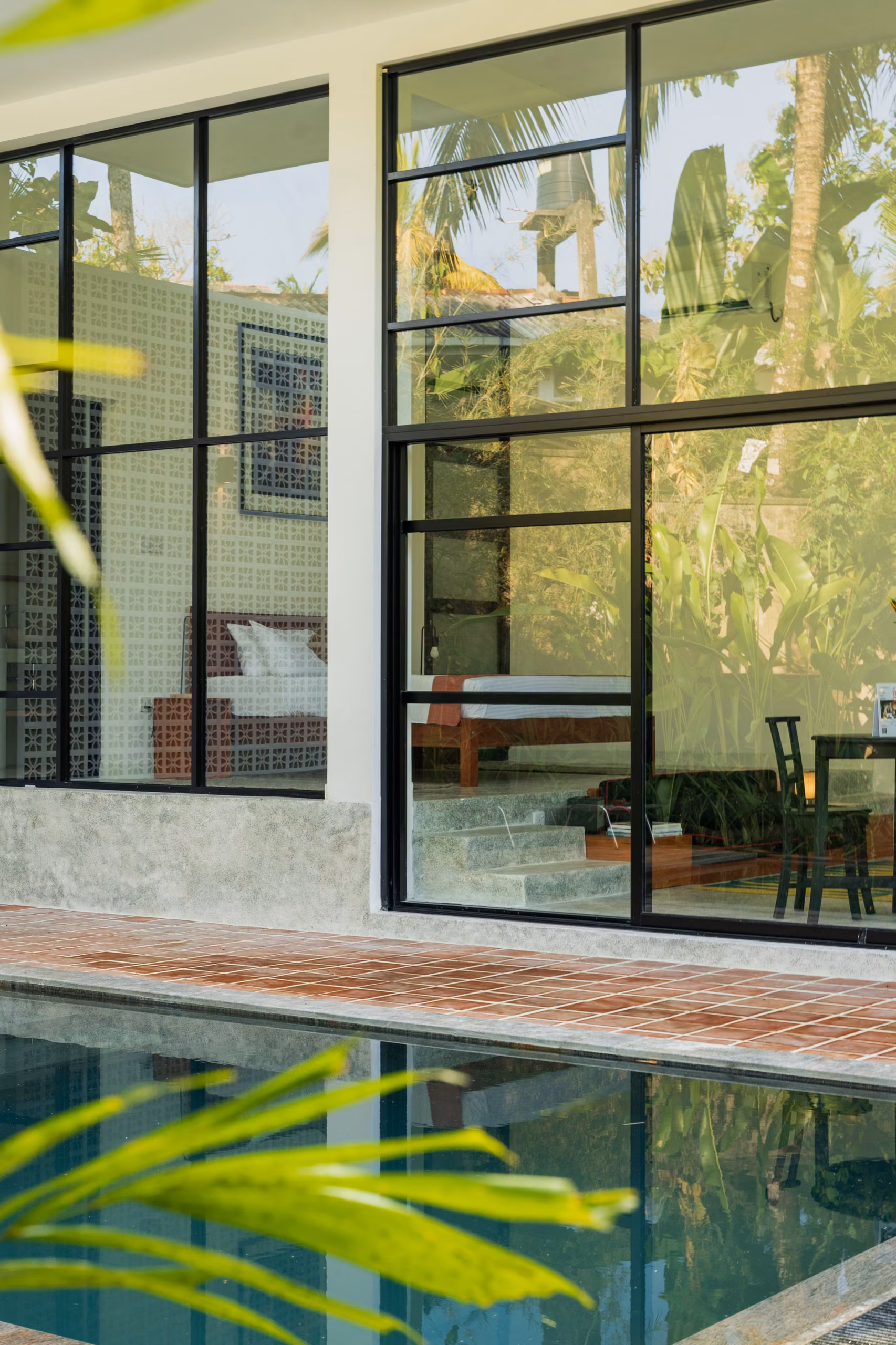 Largest private plunge pool by the glass facade of the Pool Bungalow, Licuala Lanka on Sri Lanka's South Coast