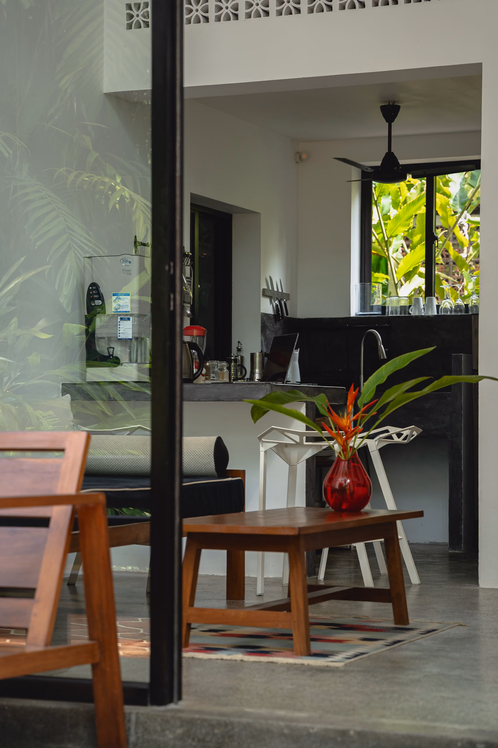 Kitchen and dining table in the Tropical House at Licuala Lanka, Ahangama, Sri Lanka