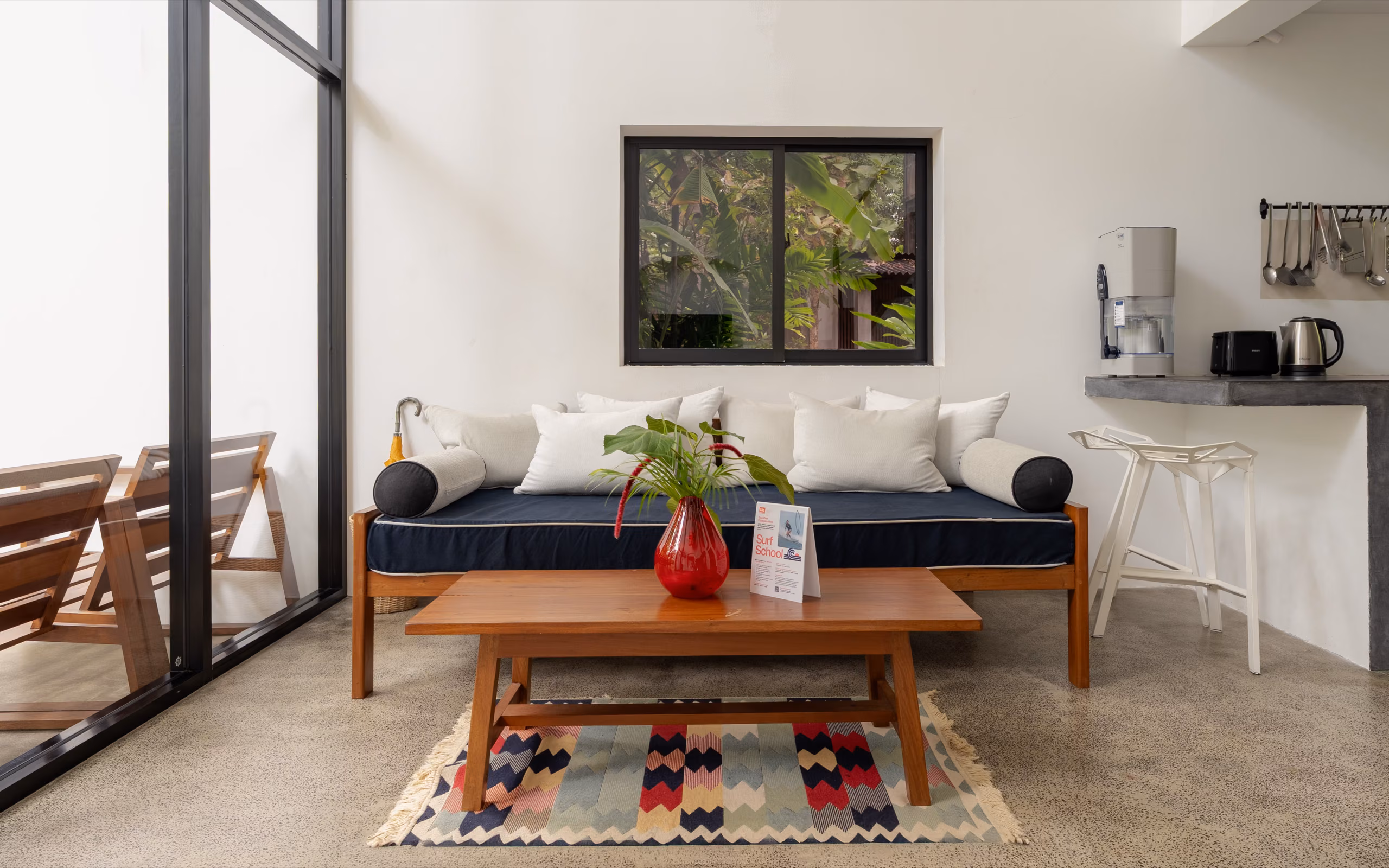 Bright living room of the Tropical House at Licuala Lanka, Ahangama on Sri Lanka's South Coast