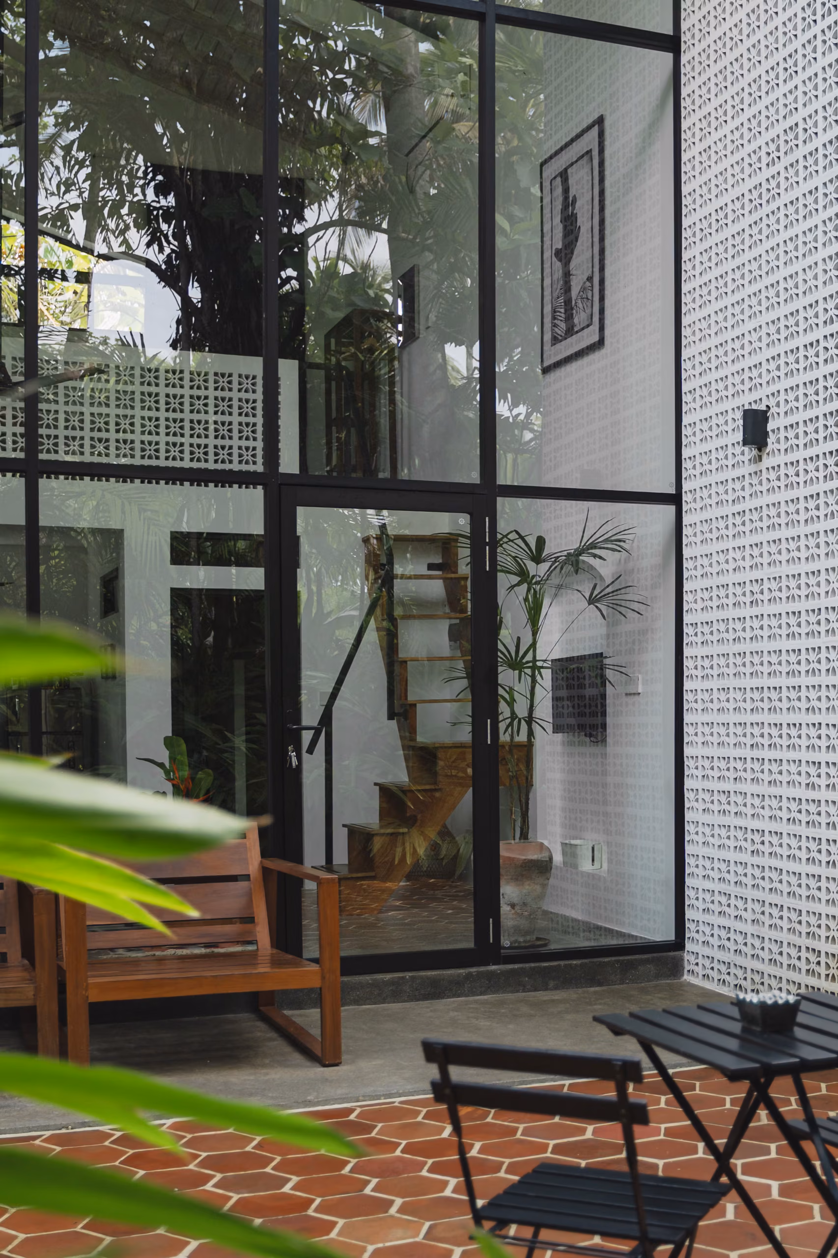 Tiled courtyard terrace of the Tropical House at Licuala Lanka, Ahangama, Sri Lanka