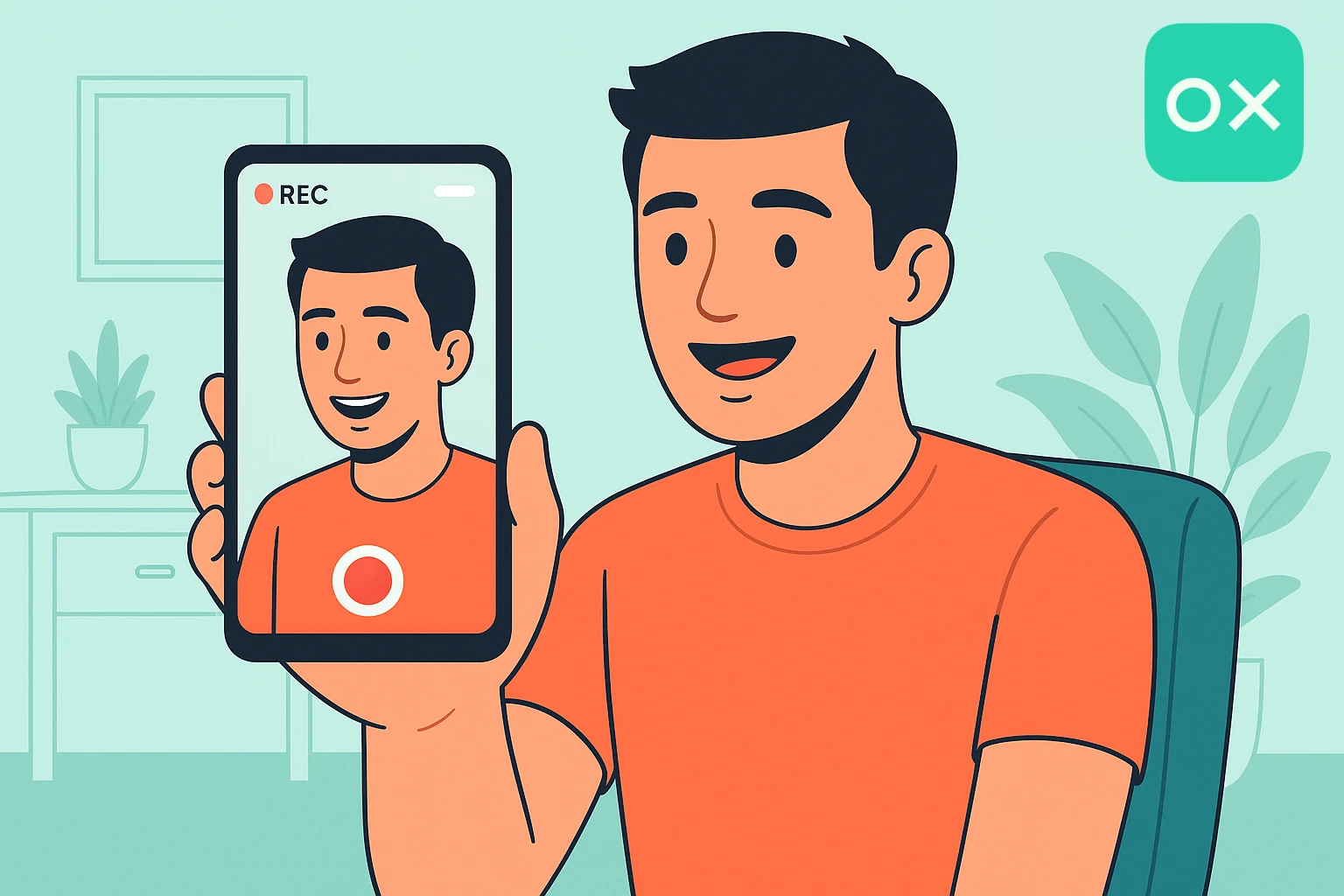Smartphone video survey with recording interface on screen
