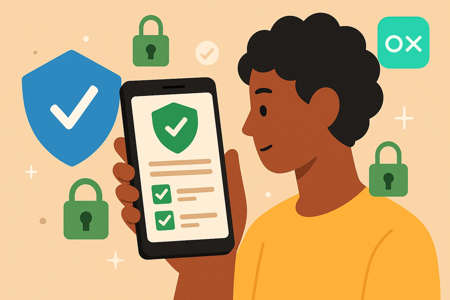Safe online surveys on smartphone with security verification symbols