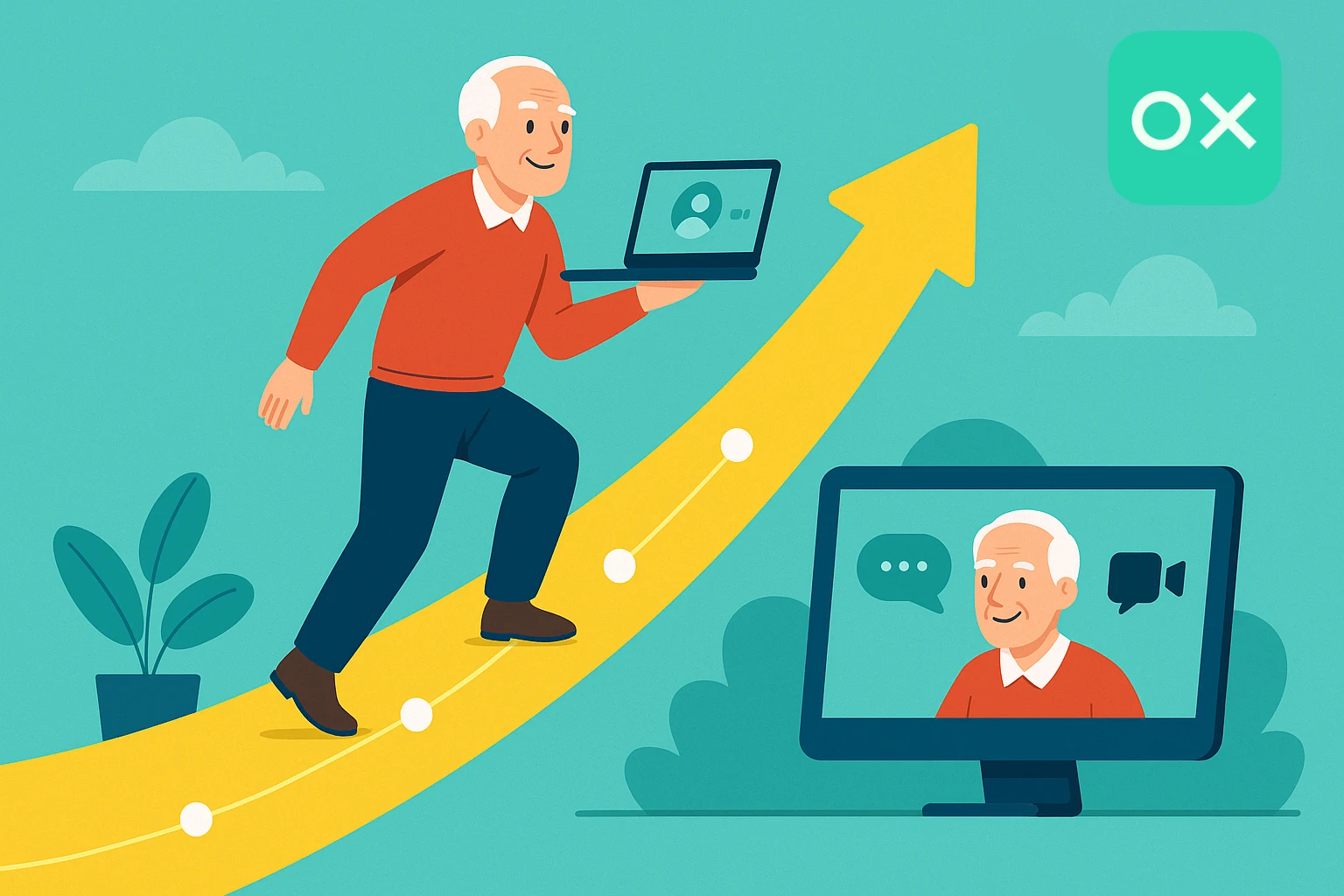 Senior earning extra retirement income through video surveys at home