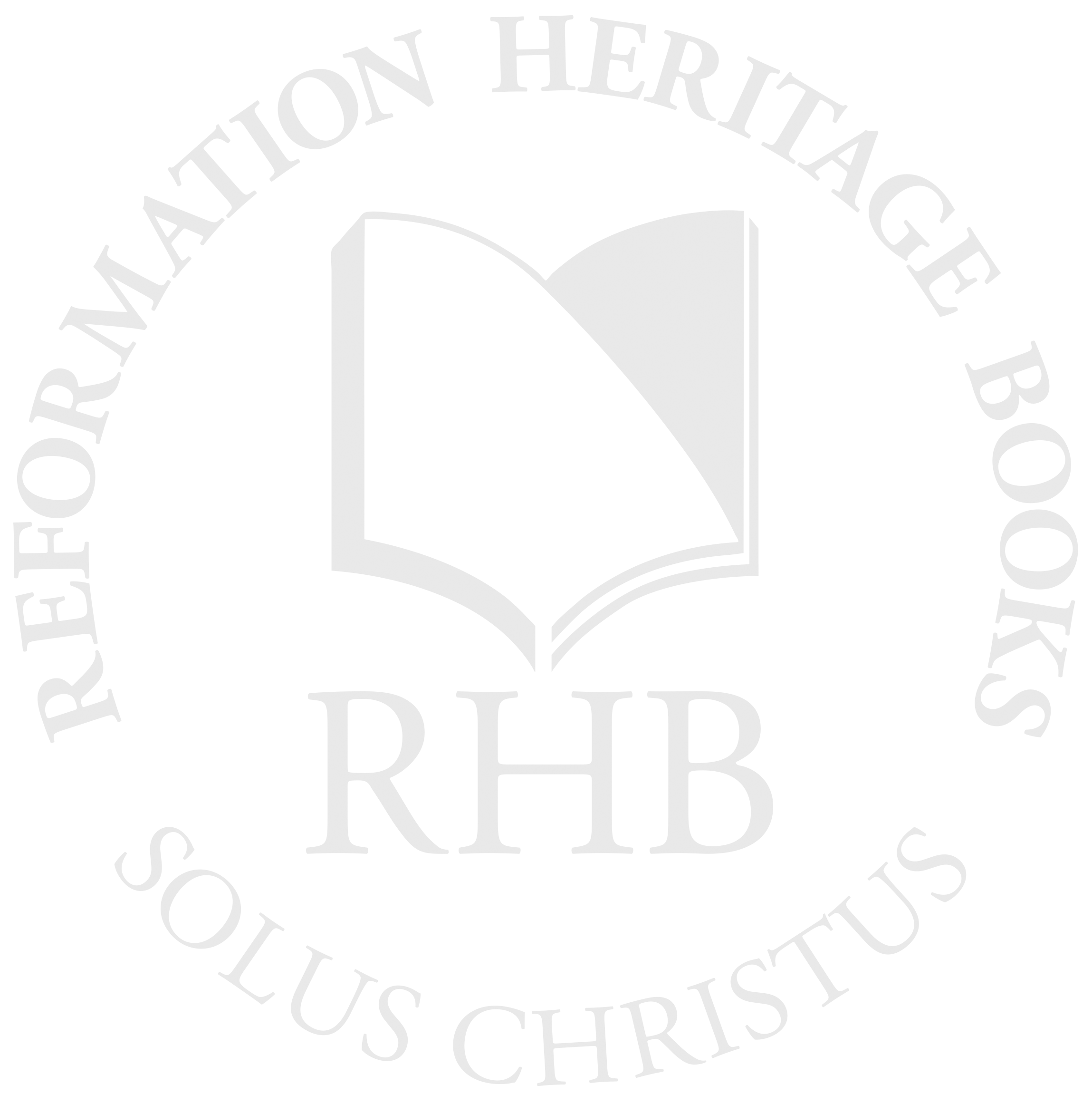 Logo featuring an open book above the letters RHB, encircled by the text Reformation Heritage Books and Solus Christus.