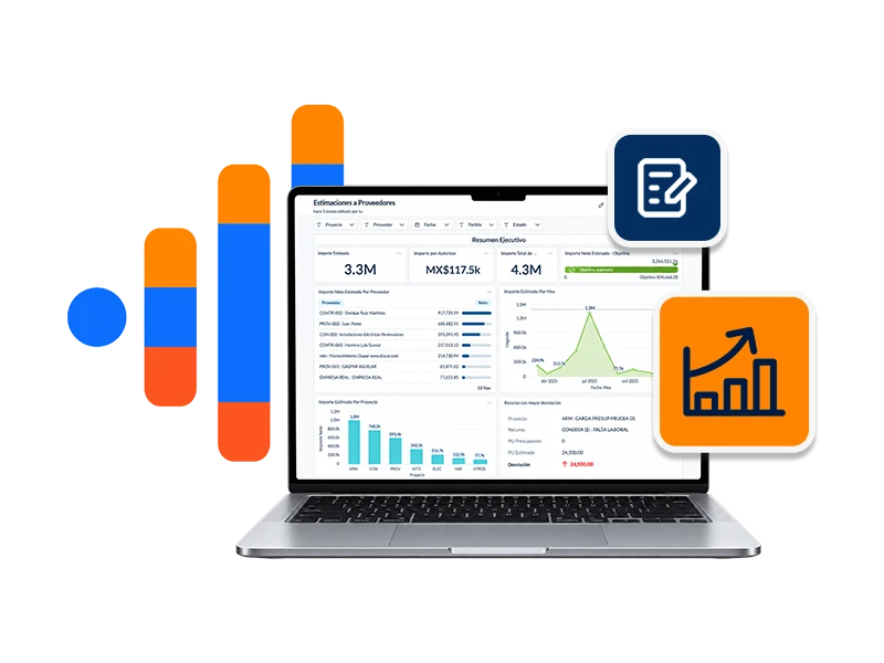 Mockup de Diazar BI Inteligente con dashboard de indicadores en tiempo real