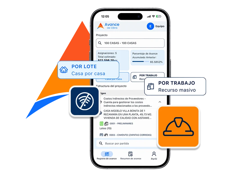 Mockup de la app Diazar Avance de Obra capturando avance de campo desde el celular