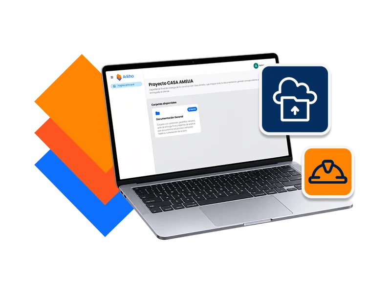 Mockup de Arkho mostrando expedientes digitales centralizados de proyectos