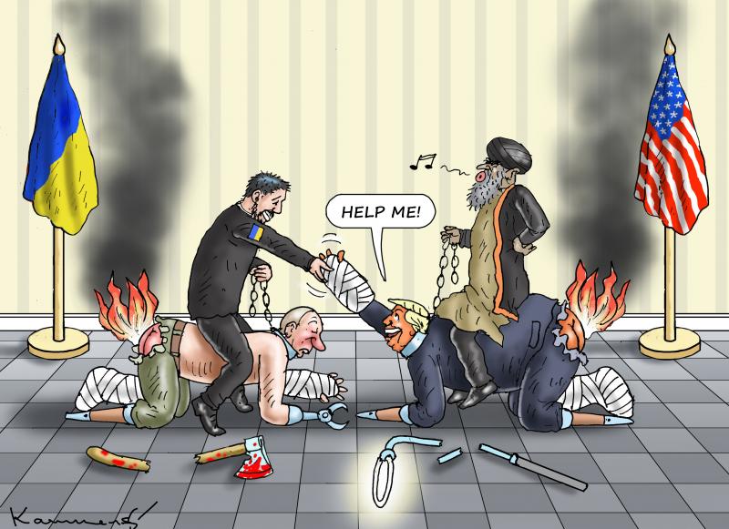Editorial cartoon by Marian Kamensky titled Zelensky at Trump