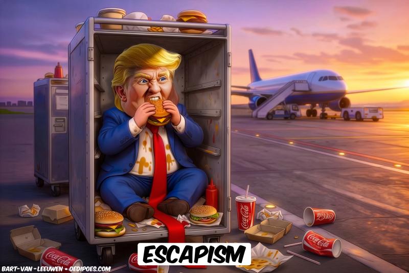 Editorial cartoon by Amorim titled Trump's Package, referencing the Epstein files controversy
