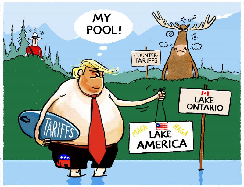 Editorial cartoon by Markus Grolik titled Dipping Donald, on the ongoing US-Canada trade dispute
