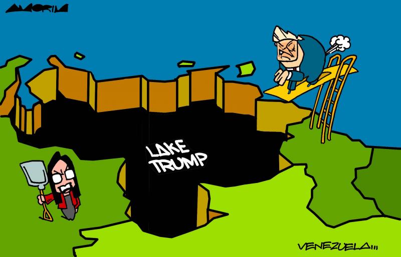 Editorial cartoon by Amorim titled Venezuela's Oil Reserves, on Trump-era interest in Venezuelan oil amid tensions with Vice President Delcy Rodriguez