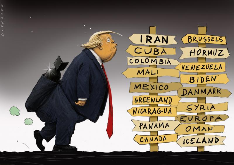 Editorial cartoon by Luc Descheemaeker titled To Do List, satirizing Trump's priorities and productivity