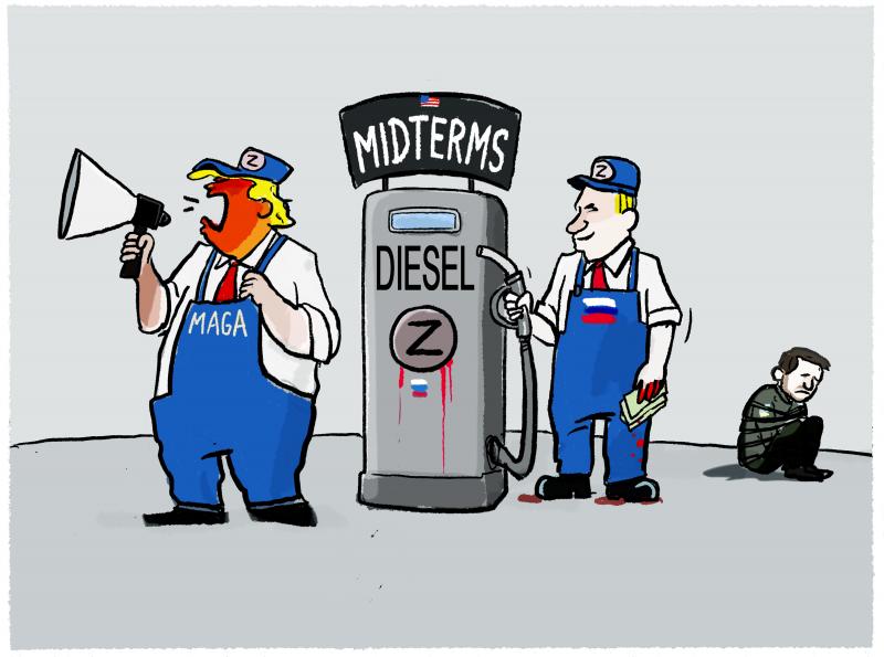 Editorial cartoon by Markus Grolik titled Dieseldeal..., on a diesel deal tied to Trump, Putin, Ukraine and the US midterms