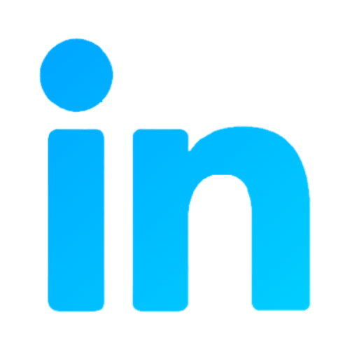 LinkedIn logo in blue.