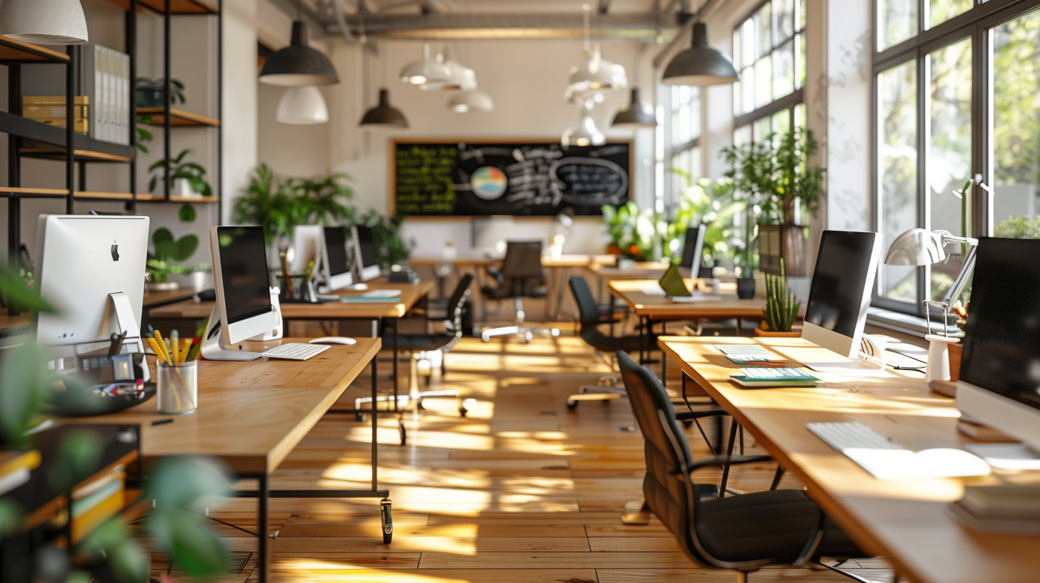 a modern workspace for a productivity tools business [background image]