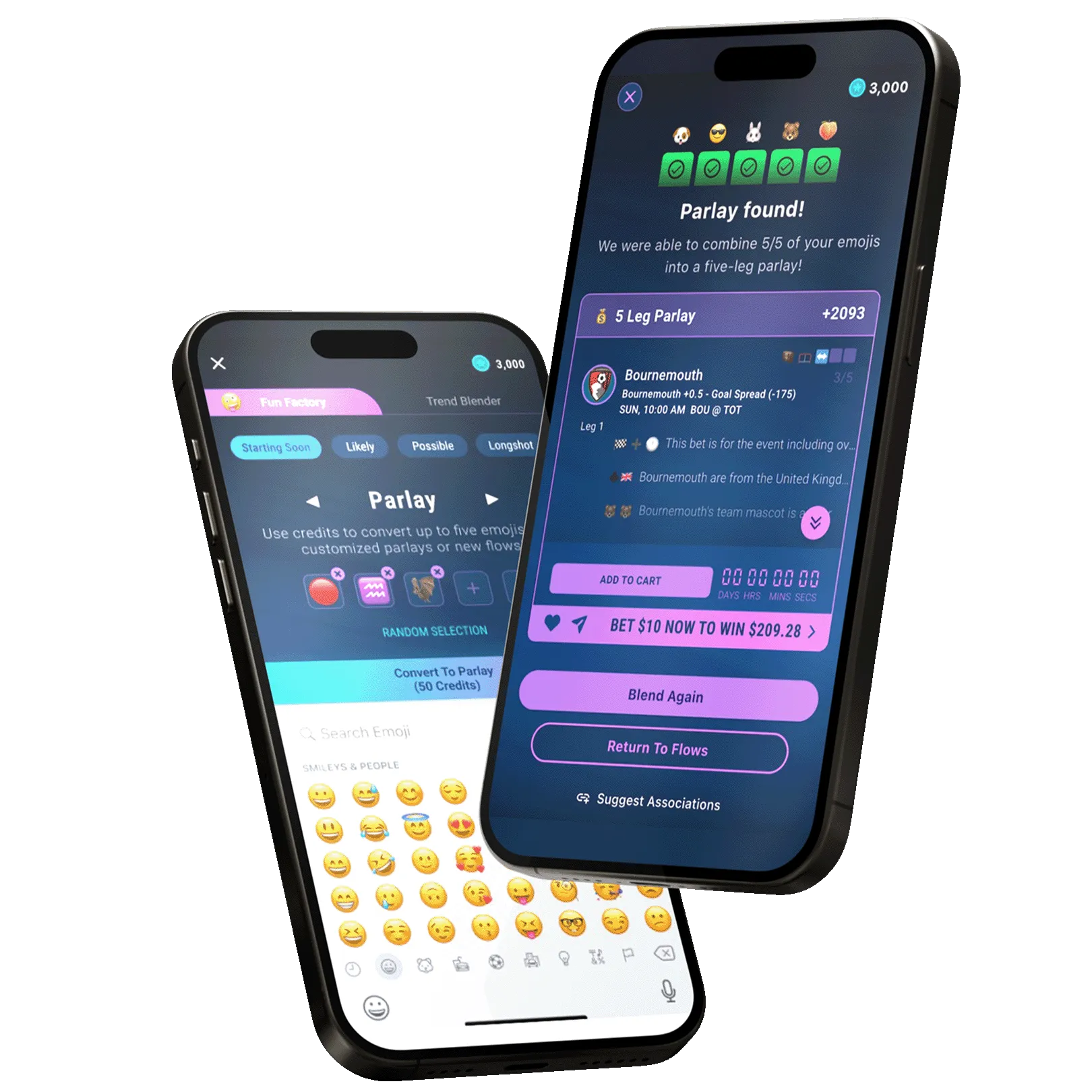 Smartphones displaying Betflow App emoji's feature to make instant bets