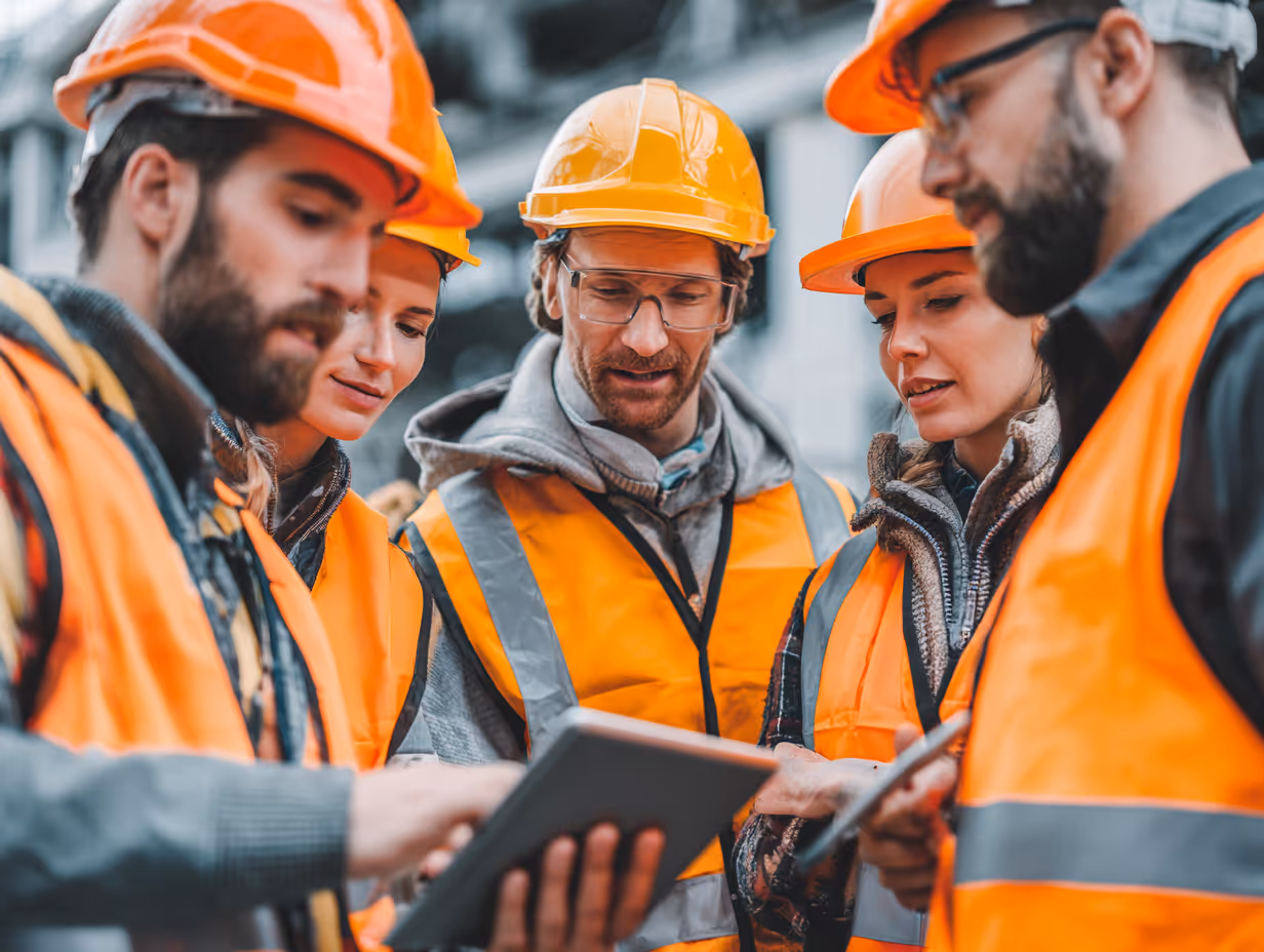 Construction team using RTRS mobile app on site