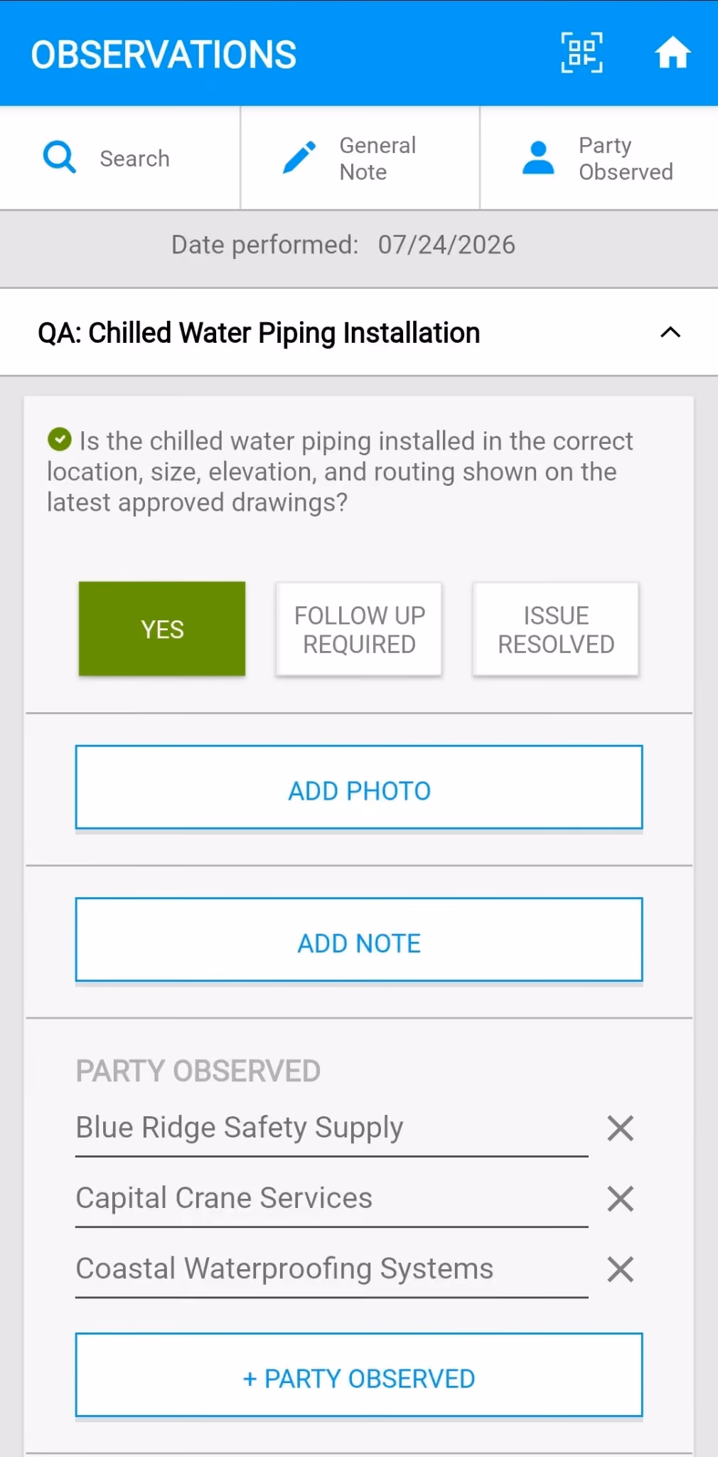 RTRS inspection mobile workflow