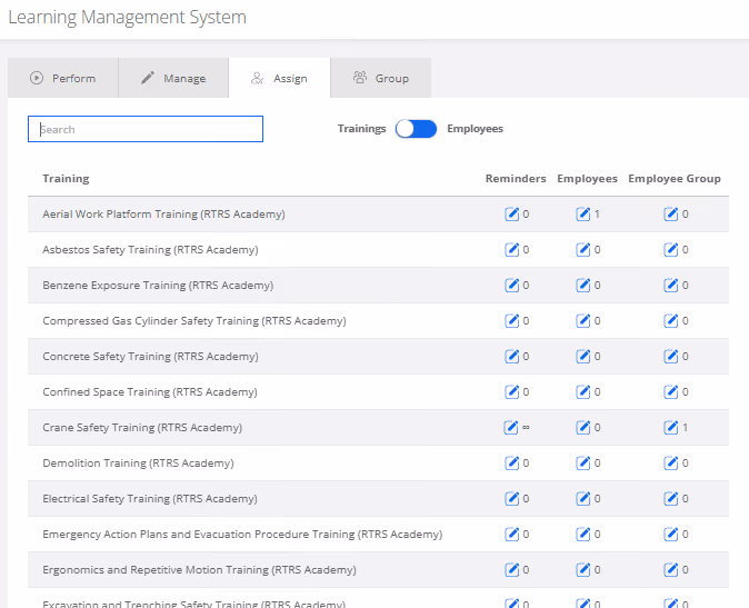 RTRS LMS training assignments