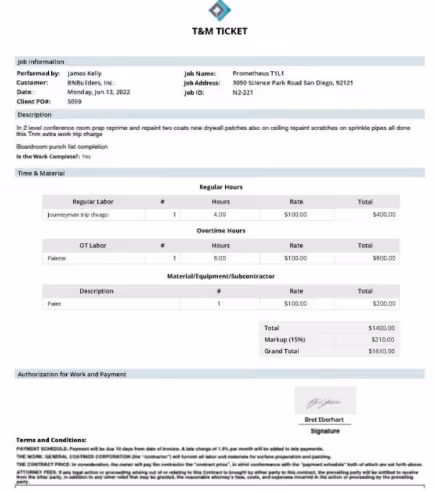 RTRS T&M ticket PDF