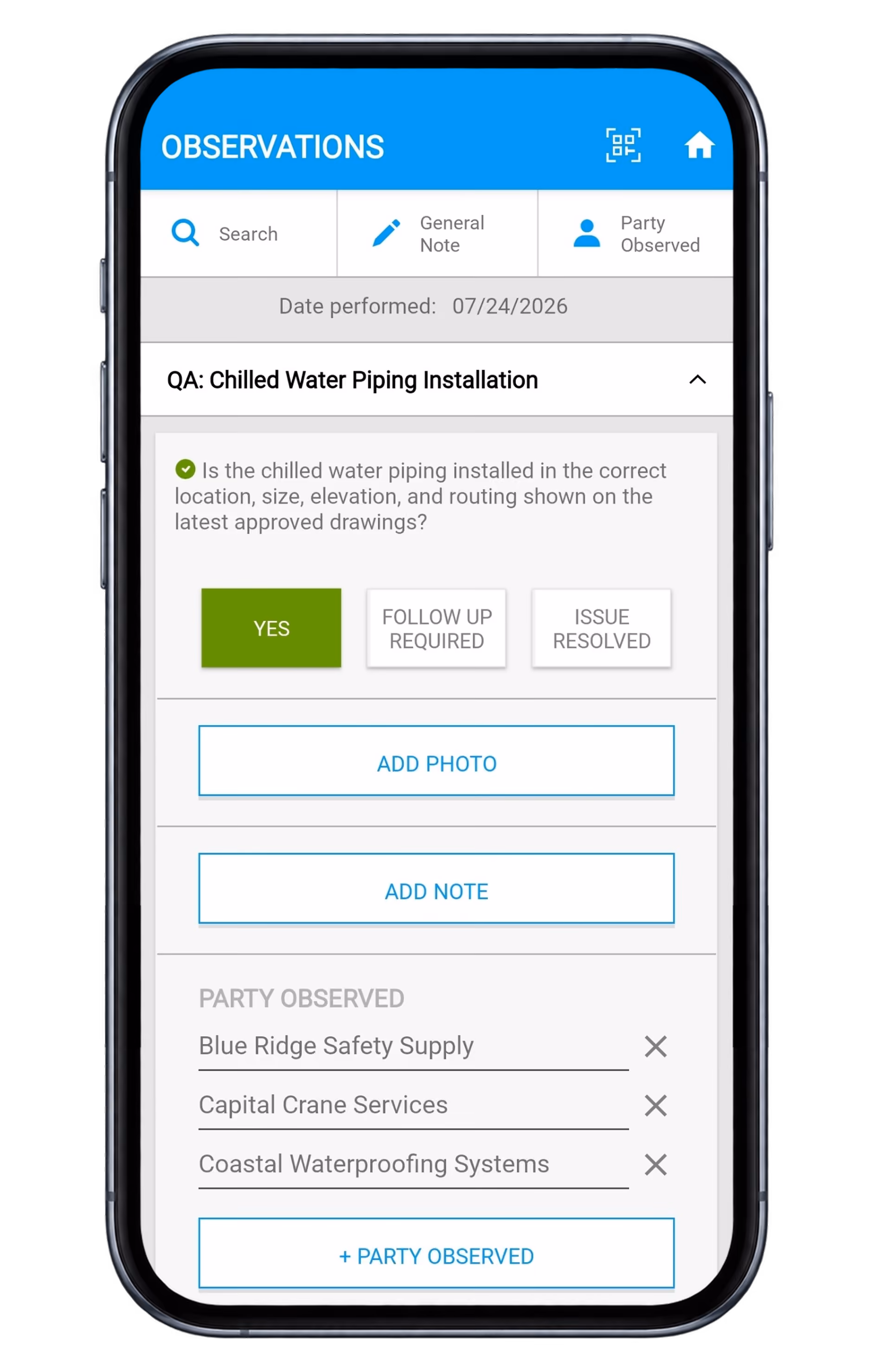 RTRS inspection mobile workflow