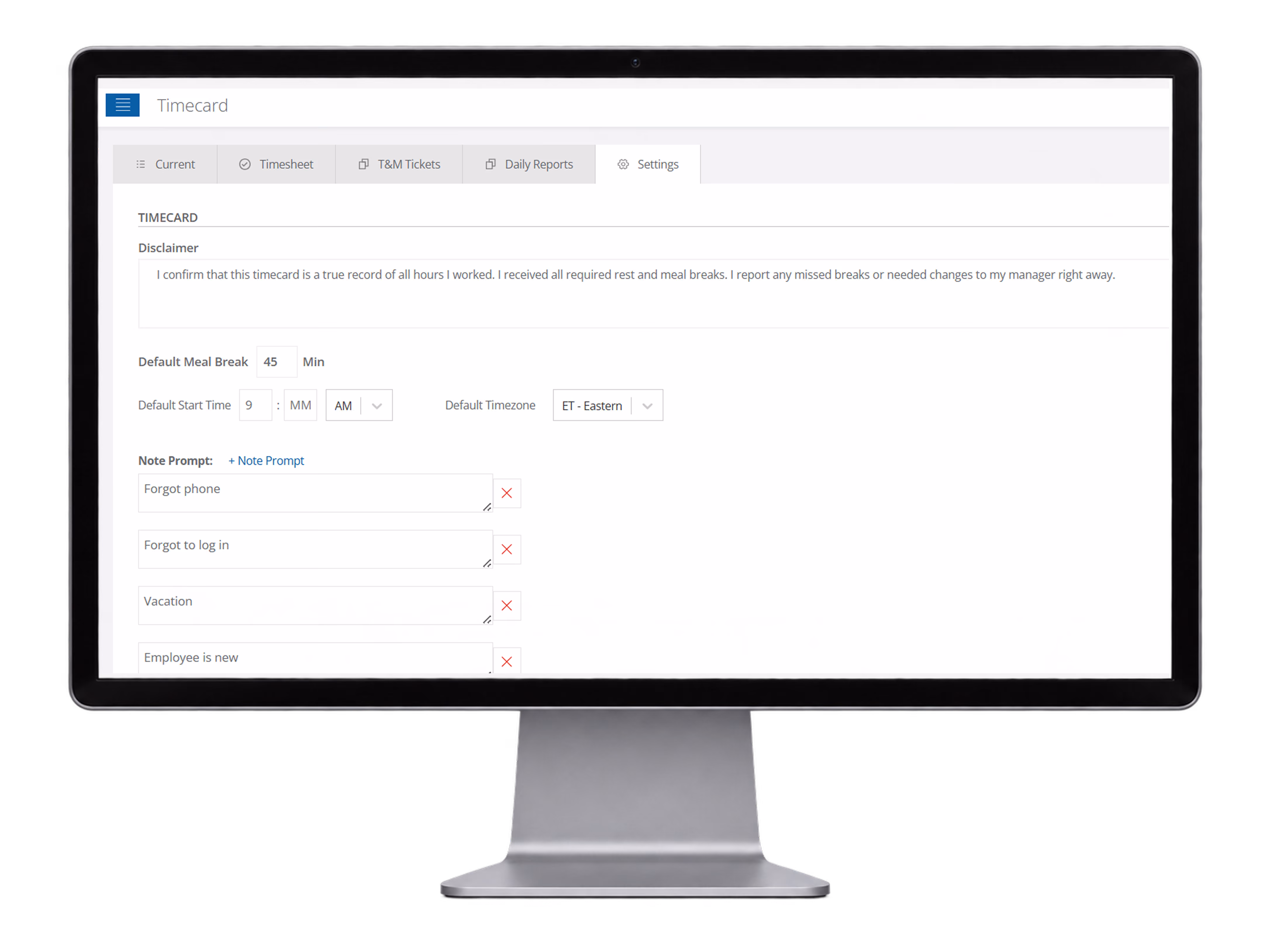 RTRS timecard settings & meal compliance