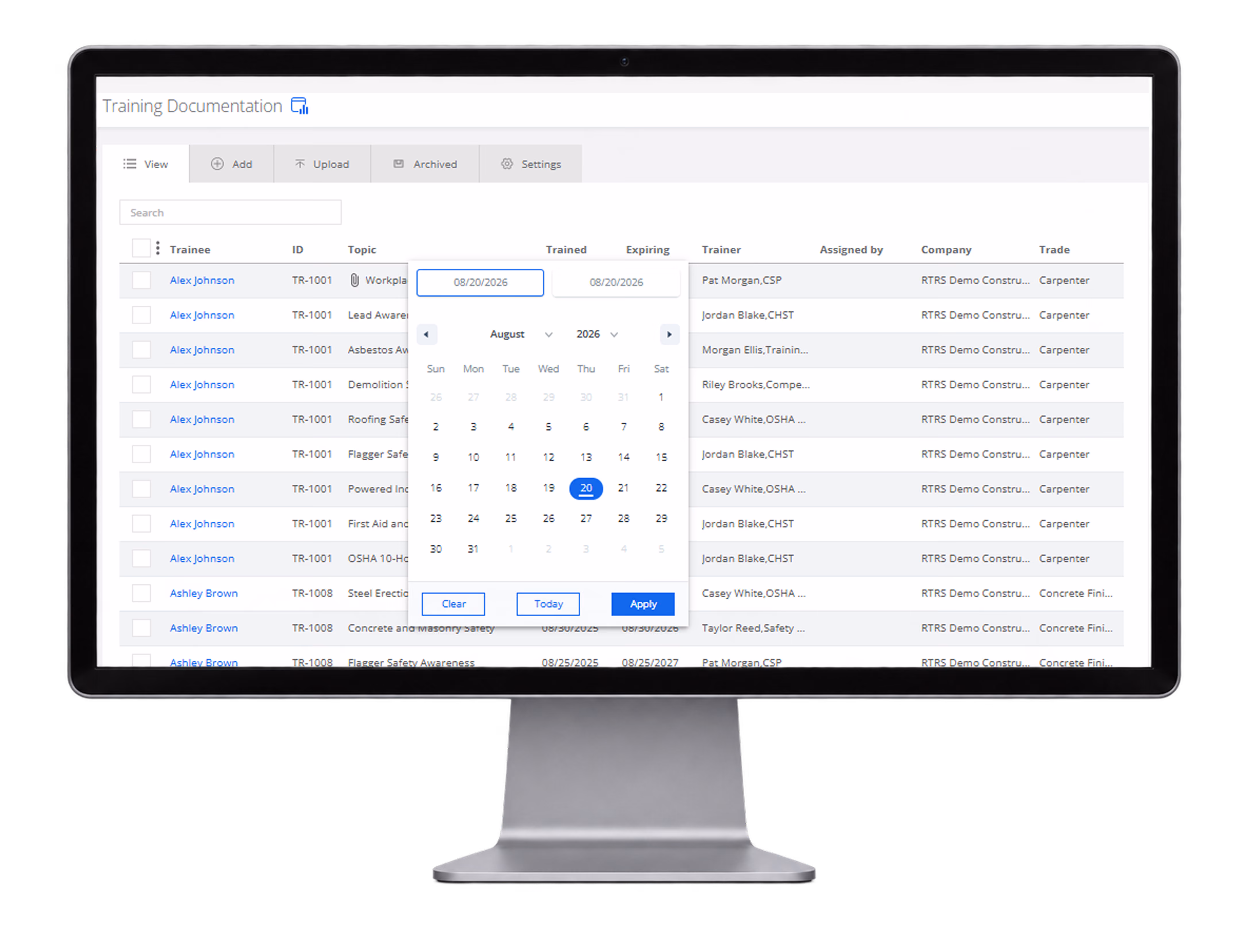 RTRS training documentation records
