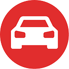 White car front icon inside a red circle.