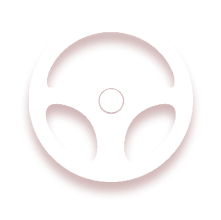 Black and white icon of a three-spoke steering wheel.