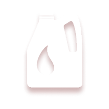 White icon of a plastic jug with a flame symbol, representing motor oil or fuel container.
