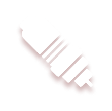 White spark plug icon with three horizontal bands on a transparent background.