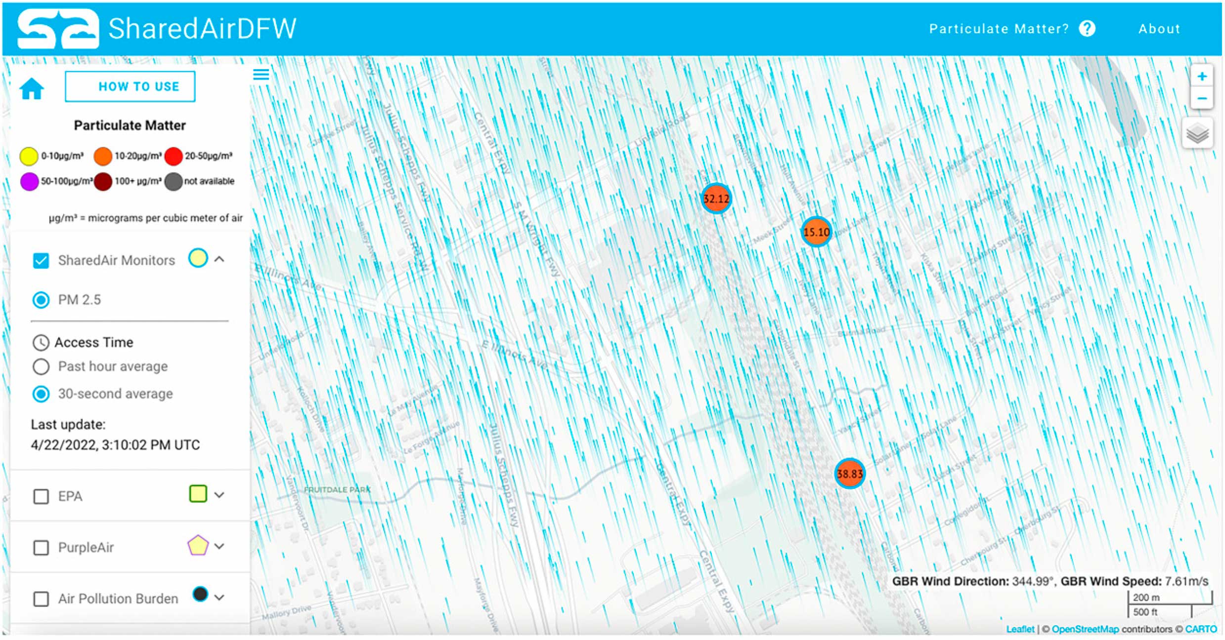 map showing wind direction