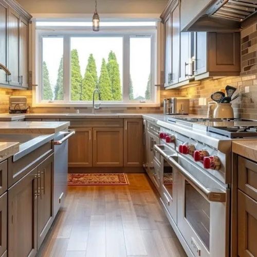 Traditional kitchen with wood cabinetry and stainless appliances