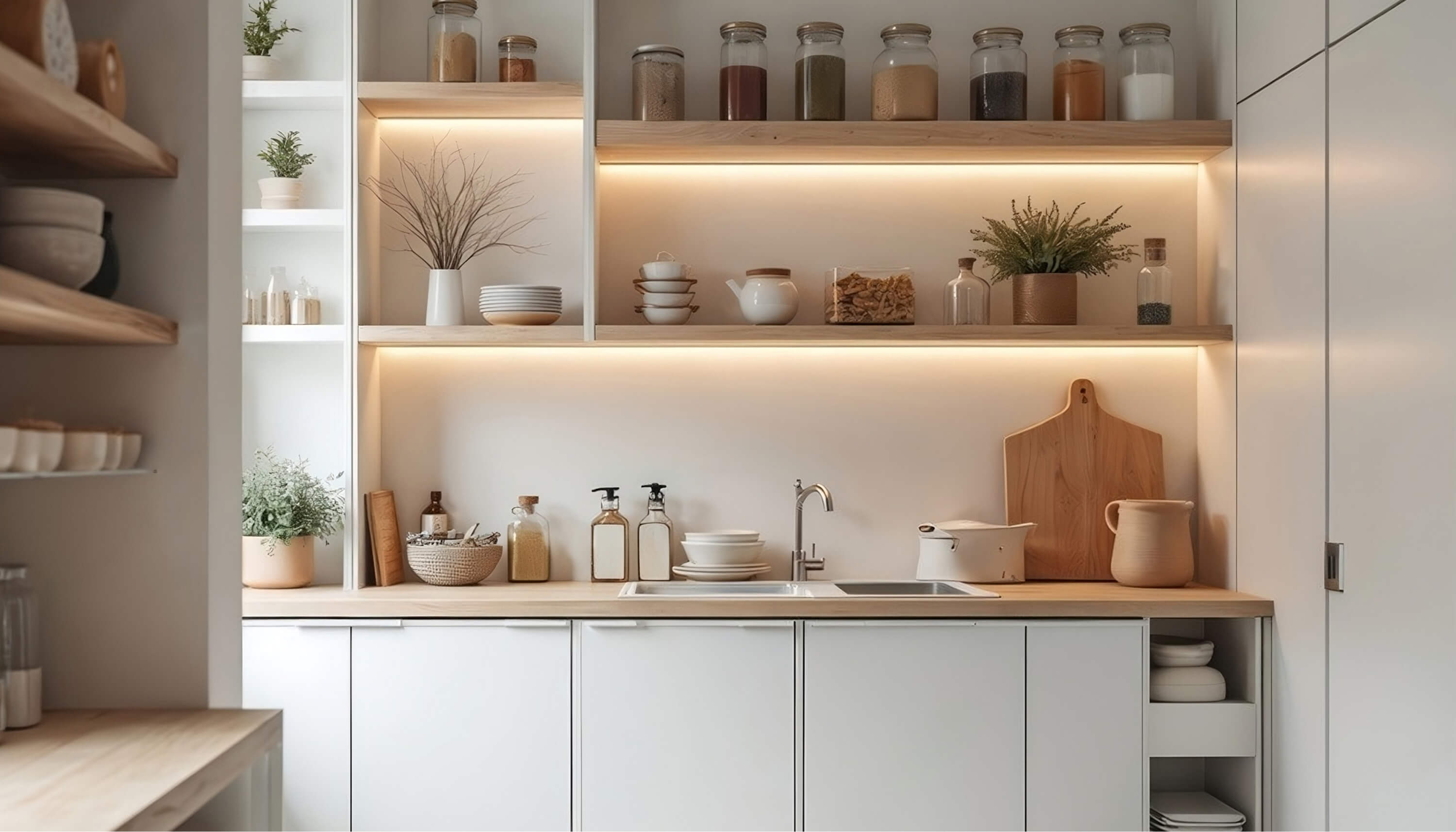 Bathroom vanity with white shaker cabinets and quartz top