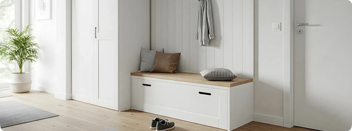 Built-in bench with custom cabinetry and vertical paneling