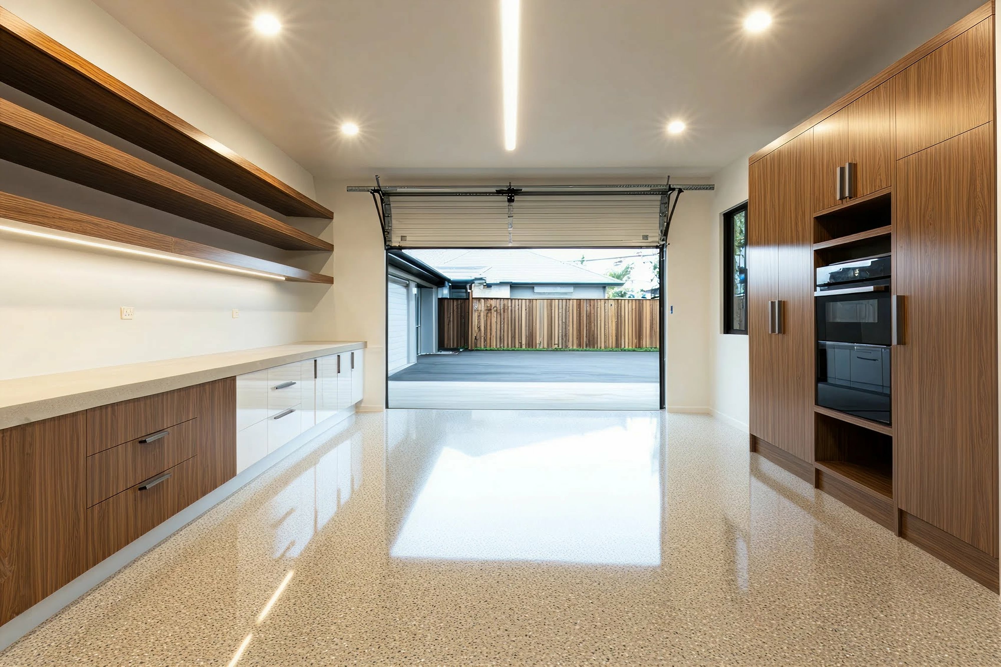 Modern white pantry cabinetry with shaker-style doors
