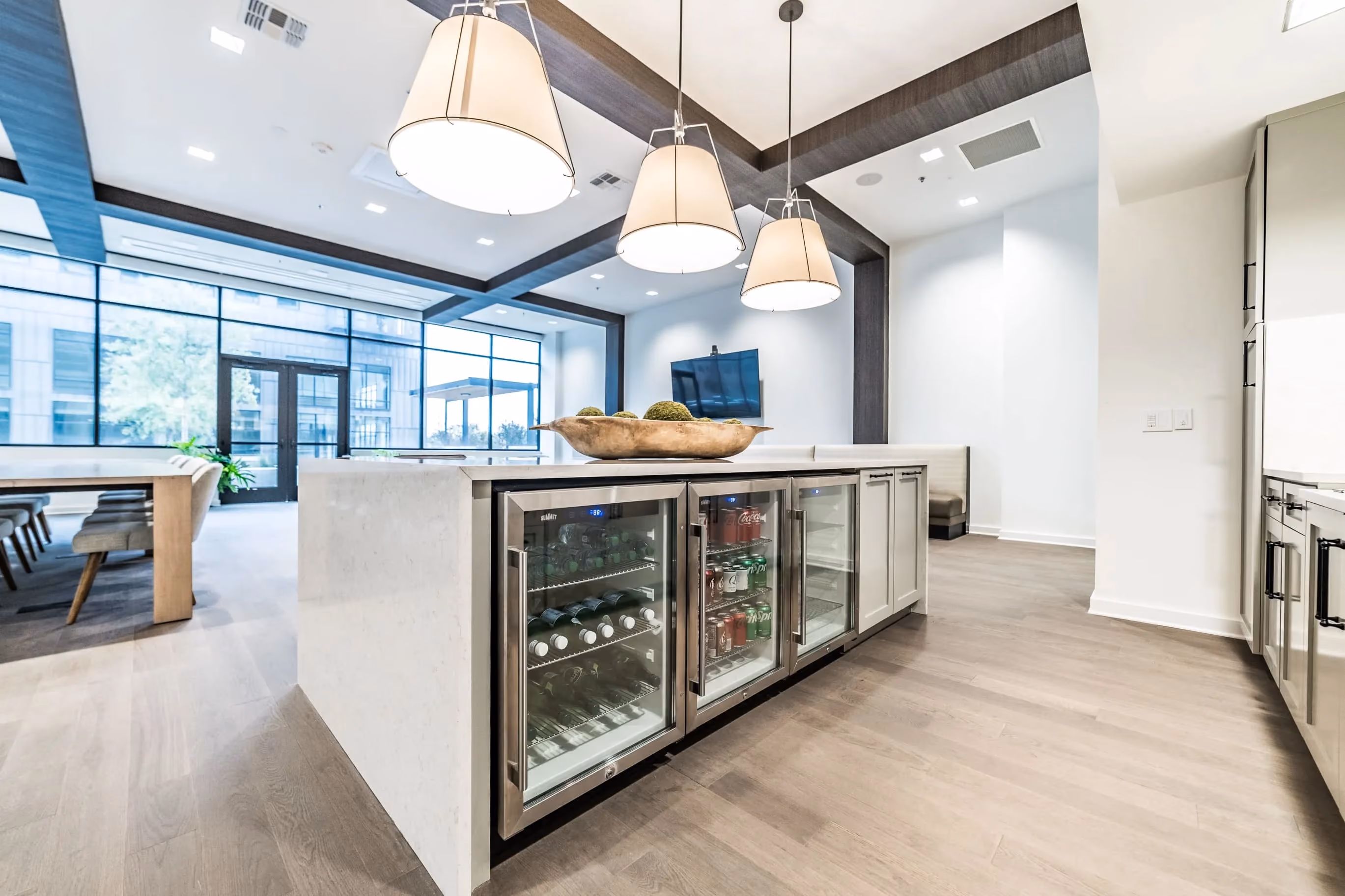 Modern commercial cabinetry in open-concept office space