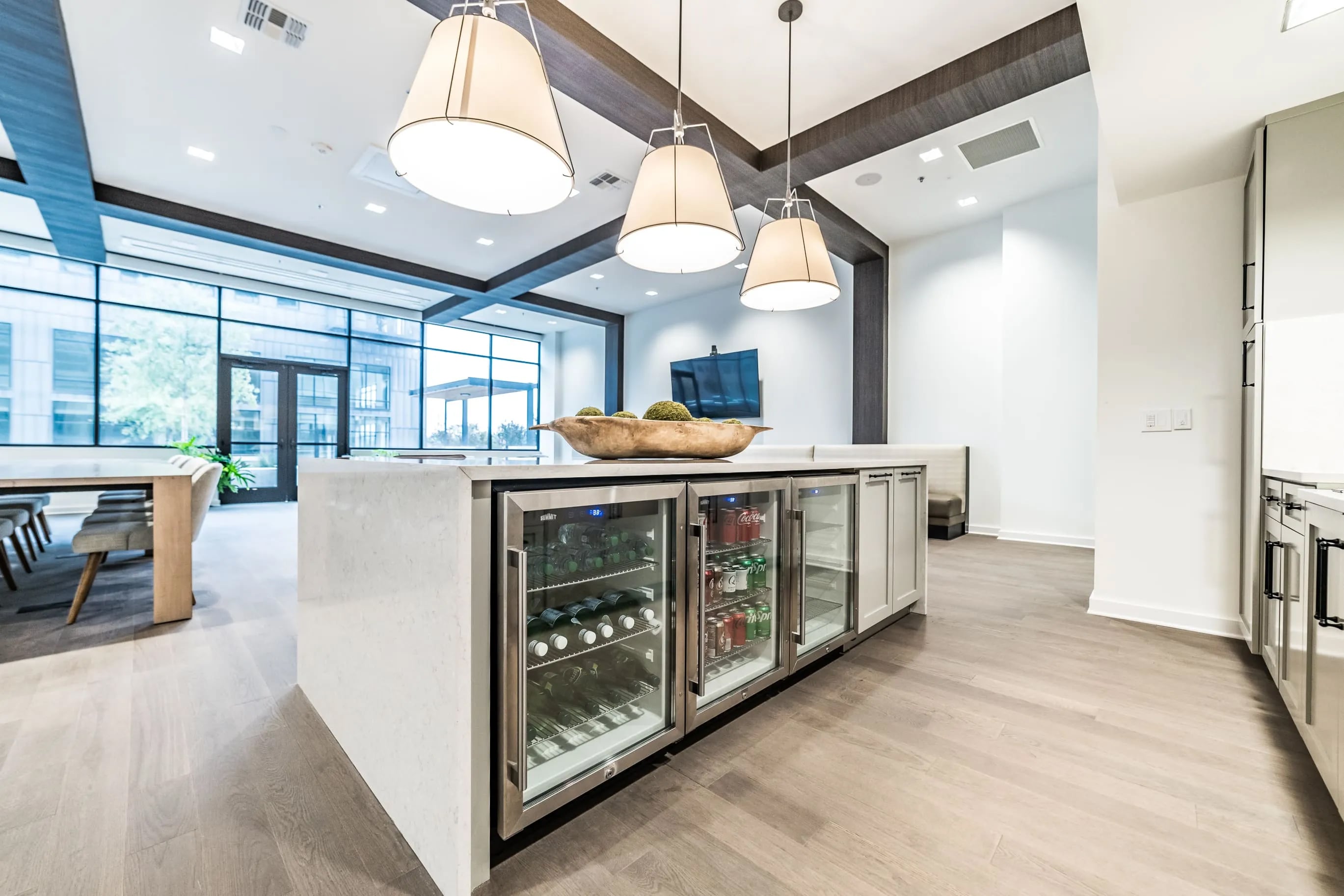 Modern commercial cabinetry in open-concept office space